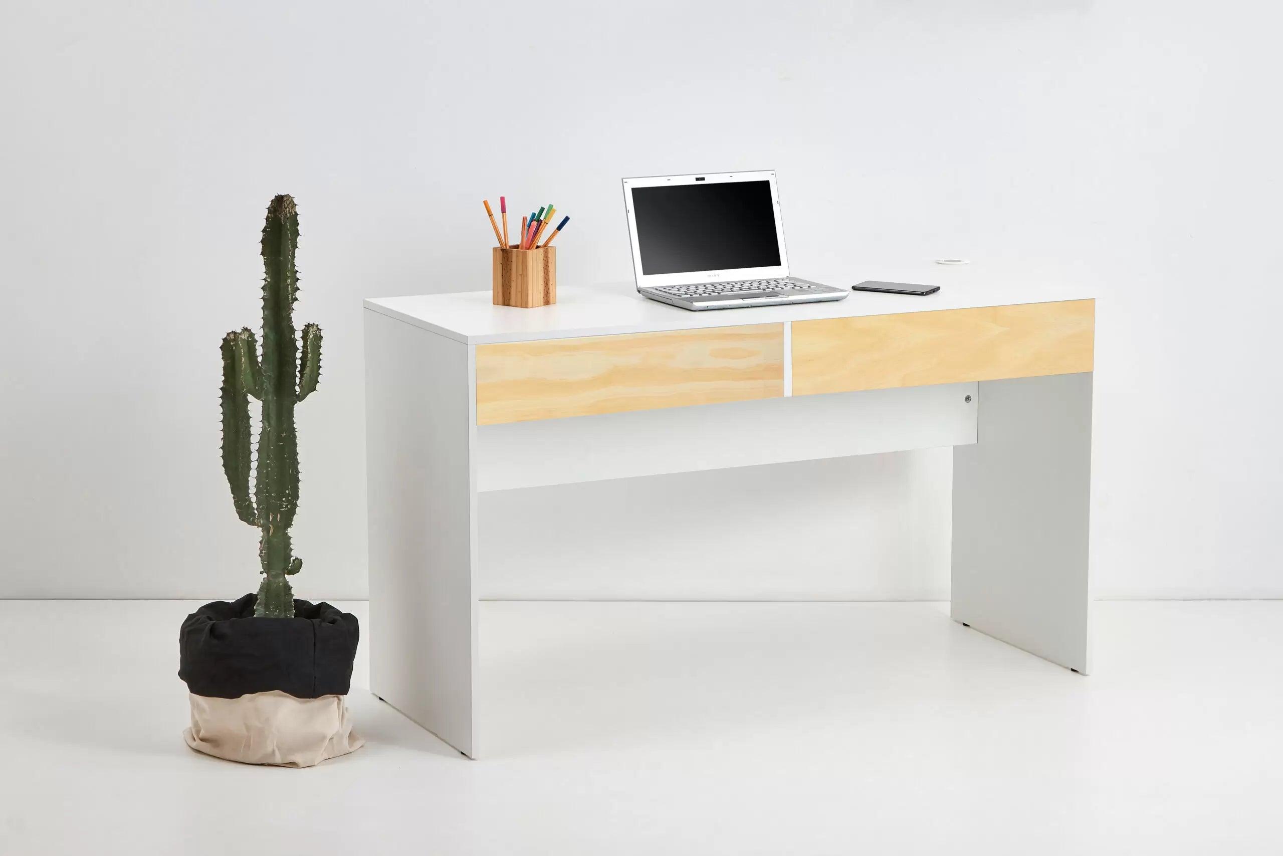Escrivaninha Basic 130cm – Branca com Gaveta Pinus – Passa fio central - Veromobili | Móveis e Decoração
